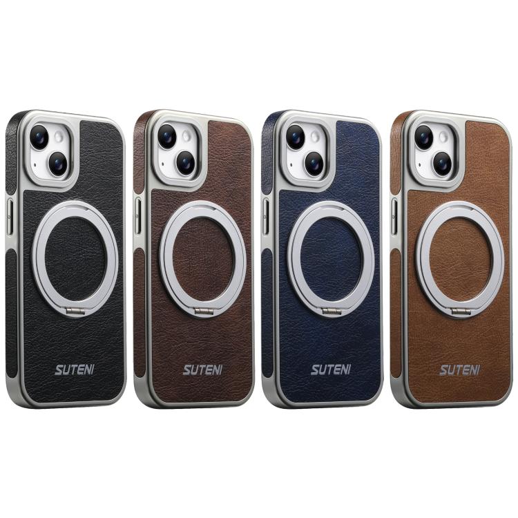 For iPhone 14 Suteni G6 Crazy Horse Texture Electroplated 360 Rotation Holder Magnetic Phone Case