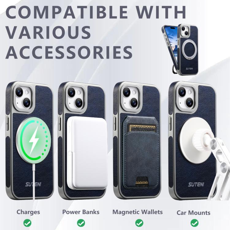 For iPhone 14 Suteni G6 Crazy Horse Texture Electroplated 360 Rotation Holder Magnetic Phone Case