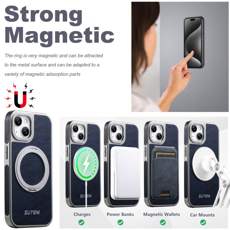 For iPhone 14 Suteni G6 Crazy Horse Texture Electroplated 360 Rotation Holder Magnetic Phone Case