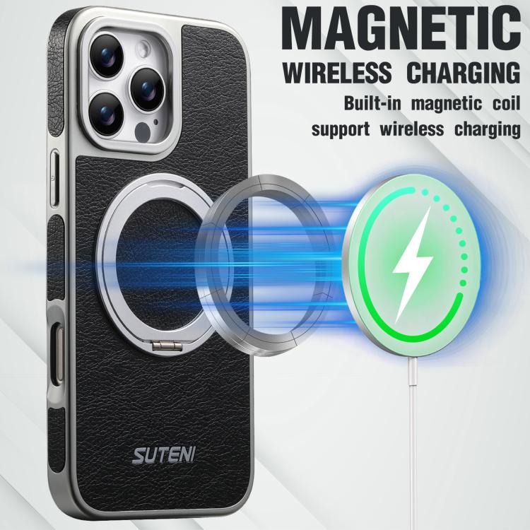 For iPhone 14 Pro Suteni G6 Crazy Horse Texture Electroplated 360 Rotation Holder Magnetic Phone Case