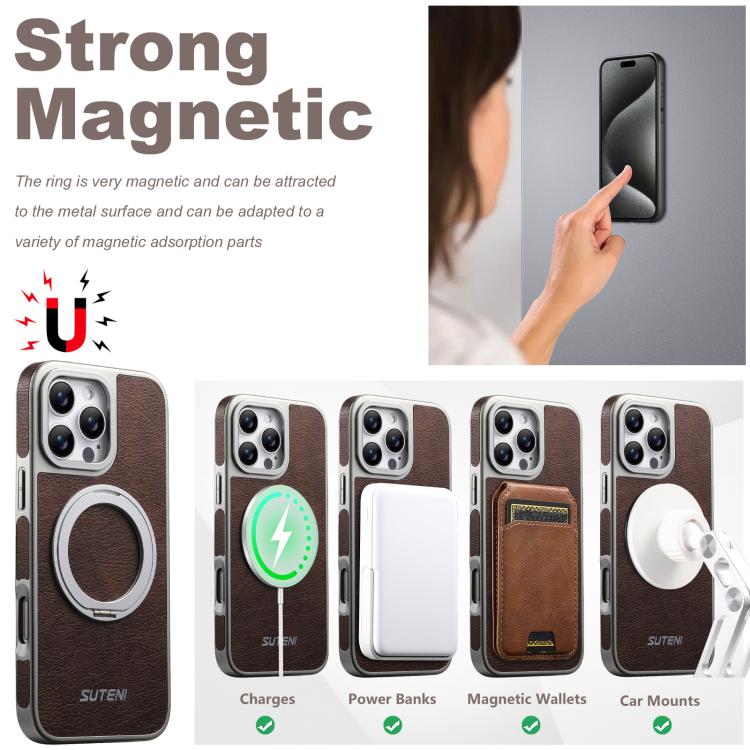 For iPhone 14 Pro Suteni G6 Crazy Horse Texture Electroplated 360 Rotation Holder Magnetic Phone Case