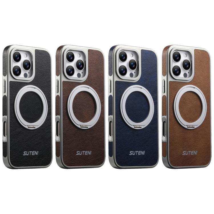 For iPhone 13 Pro Max Suteni G6 Crazy Horse Texture Electroplated 360 Rotation Holder Magnetic Phone Case