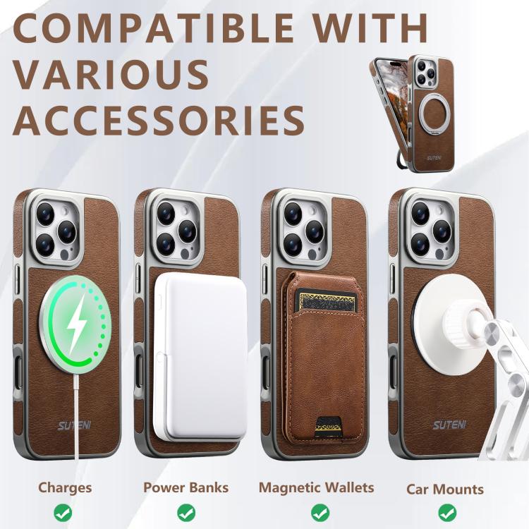 For iPhone 13 Pro Max Suteni G6 Crazy Horse Texture Electroplated 360 Rotation Holder Magnetic Phone Case