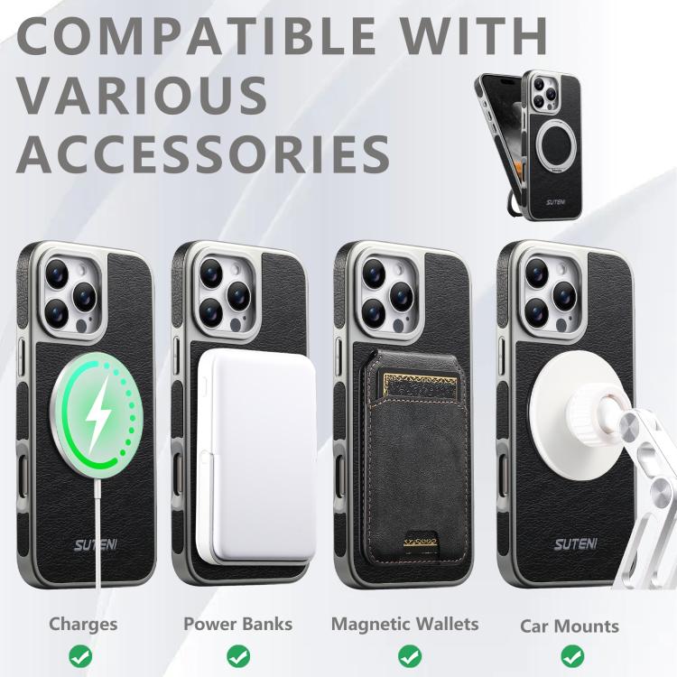 For iPhone 13 Pro Suteni G6 Crazy Horse Texture Electroplated 360 Rotation Holder Magnetic Phone Case