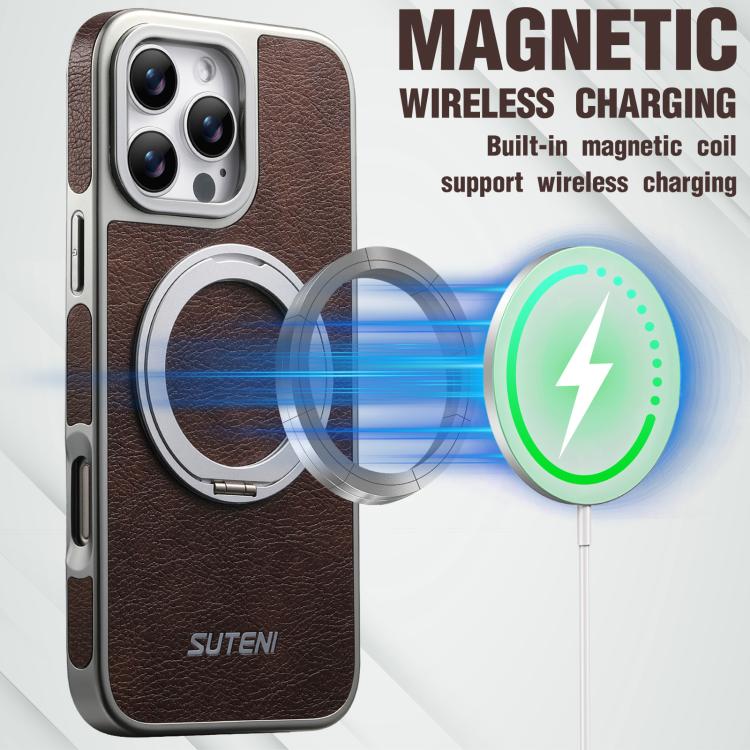 For iPhone 13 Pro Suteni G6 Crazy Horse Texture Electroplated 360 Rotation Holder Magnetic Phone Case