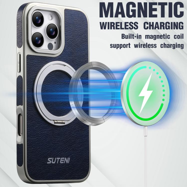 For iPhone 13 Pro Suteni G6 Crazy Horse Texture Electroplated 360 Rotation Holder Magnetic Phone Case
