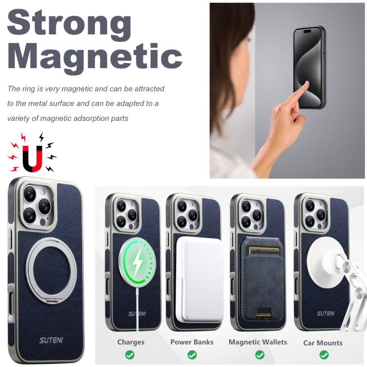 For iPhone 13 Pro Suteni G6 Crazy Horse Texture Electroplated 360 Rotation Holder Magnetic Phone Case