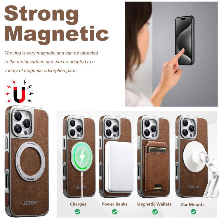 For iPhone 13 Pro Suteni G6 Crazy Horse Texture Electroplated 360 Rotation Holder Magnetic Phone Case