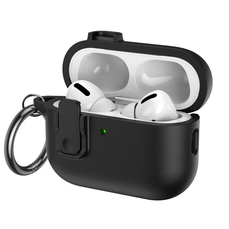 For AirPods Pro 2 Grained Leather Look TPU Earphone Cover with Ring Hook
