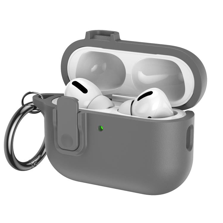 For AirPods Pro 2 Grained Leather Look TPU Earphone Cover with Ring Hook