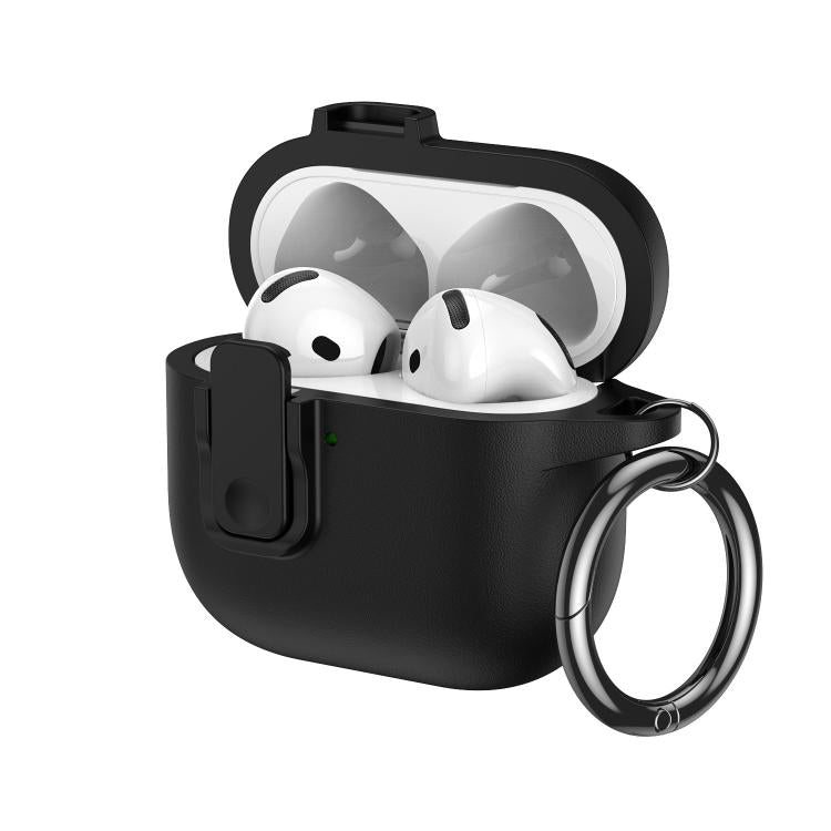 For AirPods 3 Grained Leather Look TPU Earphone Cover with Ring Hook