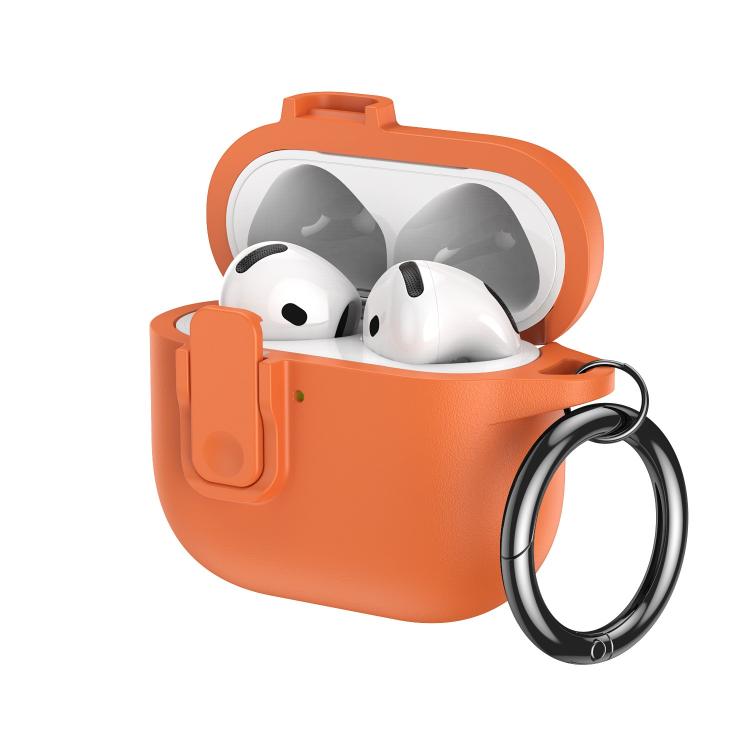 For AirPods 3 Grained Leather Look TPU Earphone Cover with Ring Hook