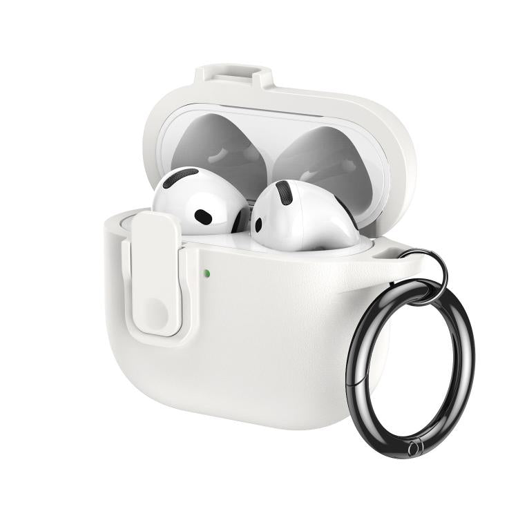 For AirPods 3 Grained Leather Look TPU Earphone Cover with Ring Hook