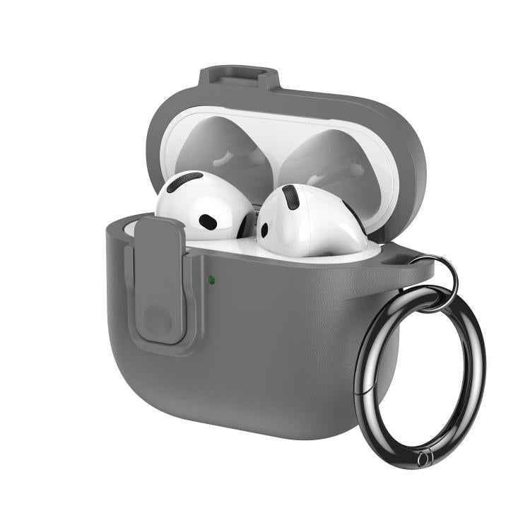 For AirPods 3 Grained Leather Look TPU Earphone Cover with Ring Hook