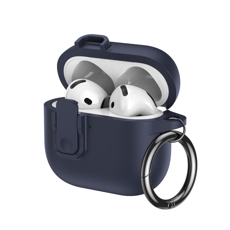 For AirPods 3 Grained Leather Look TPU Earphone Cover with Ring Hook