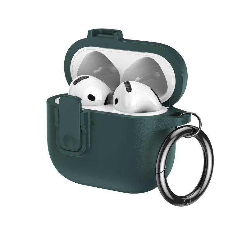 For AirPods 3 Grained Leather Look TPU Earphone Cover with Ring Hook