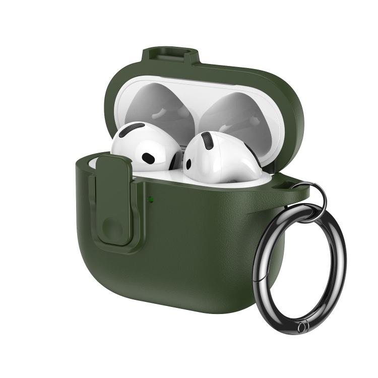 For AirPods 3 Grained Leather Look TPU Earphone Cover with Ring Hook