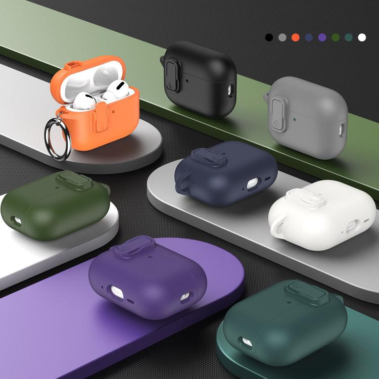 For AirPods Pro 2 Grained Leather Look TPU Earphone Cover with Ring Hook