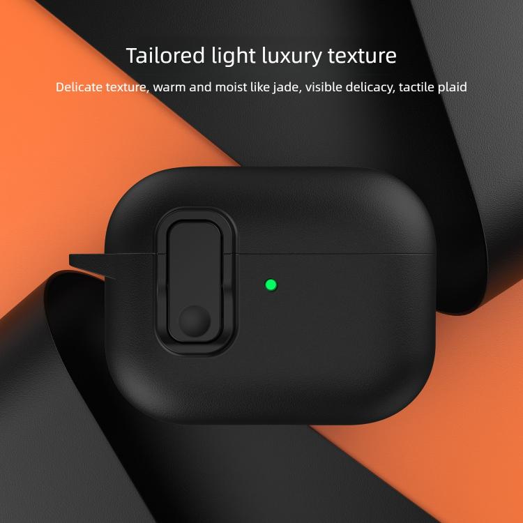 For AirPods Pro 2 Grained Leather Look TPU Earphone Cover with Ring Hook