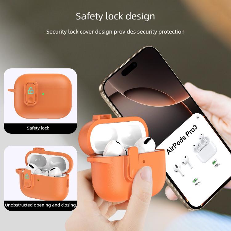 For AirPods Pro 2 Grained Leather Look TPU Earphone Cover with Ring Hook