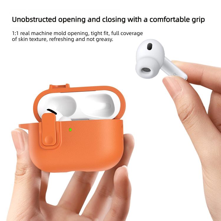 For AirPods Pro 2 Grained Leather Look TPU Earphone Cover with Ring Hook