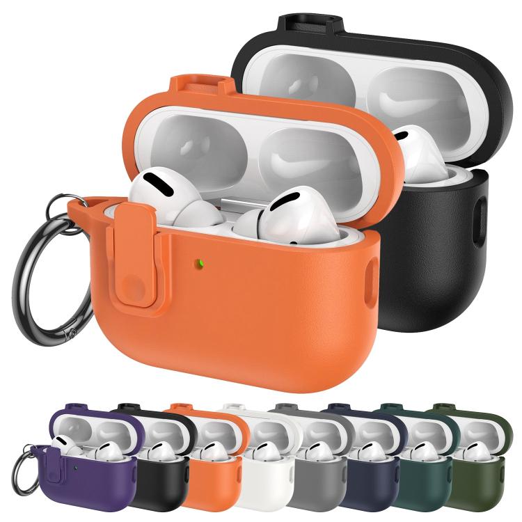For AirPods 3 Grained Leather Look TPU Earphone Cover with Ring Hook