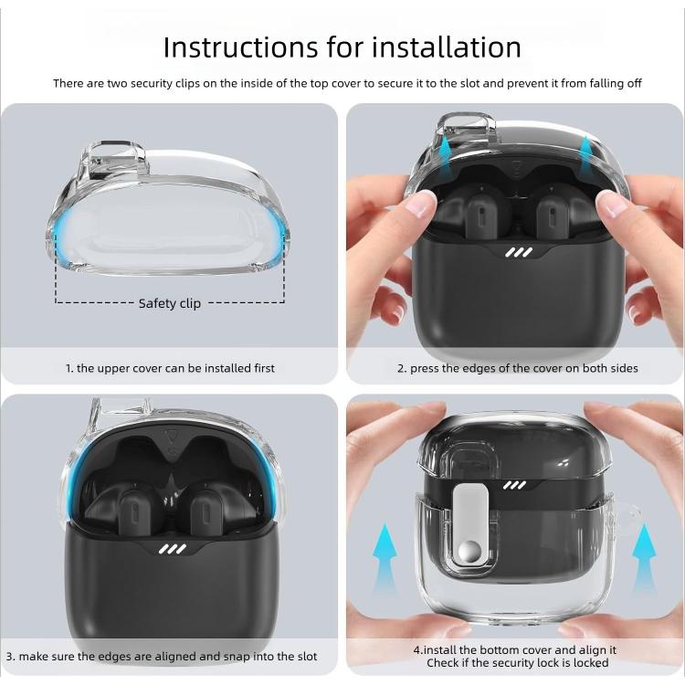 For JBL Tune Flex 2 Transparent Snap Lock TPU Earphone Cover with Metal Buckle