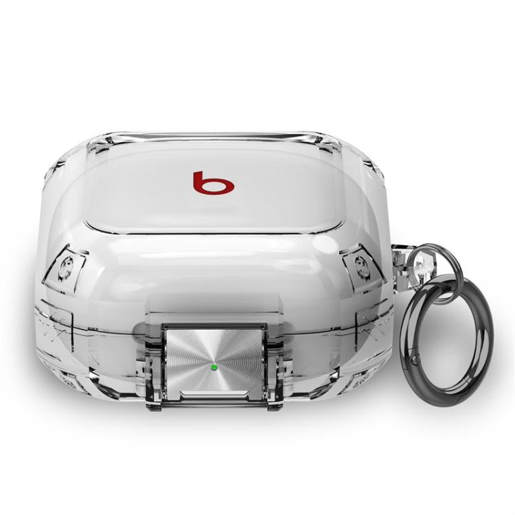For Beats Fit Pro Transparent Metal Snap Lock Shockproof Earphone Cover with Finger Loop