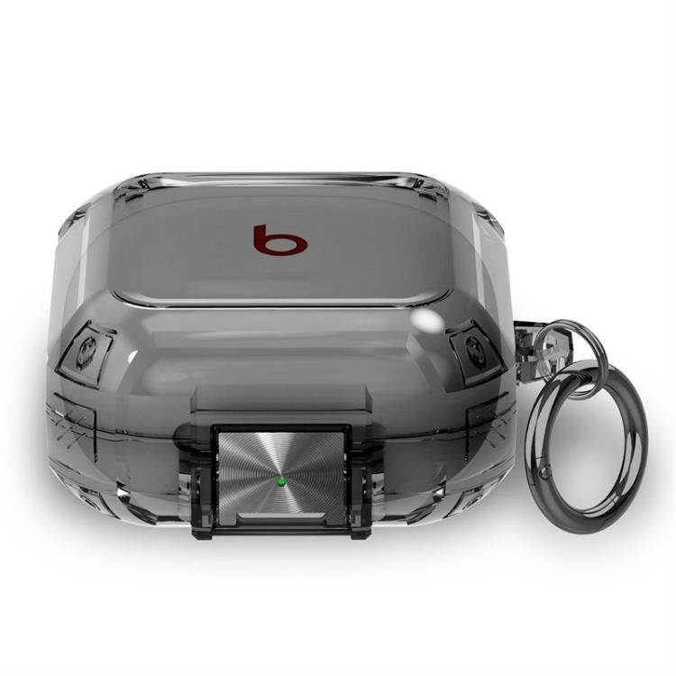 For Beats Fit Pro Transparent Metal Snap Lock Shockproof Earphone Cover with Finger Loop