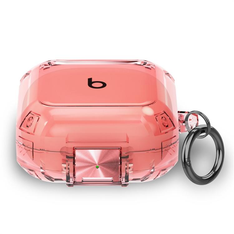 For Beats Fit Pro Transparent Metal Snap Lock Shockproof Earphone Cover with Finger Loop