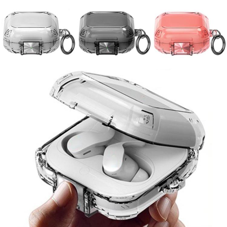 For Beats Fit Pro Transparent Metal Snap Lock Shockproof Earphone Cover with Finger Loop