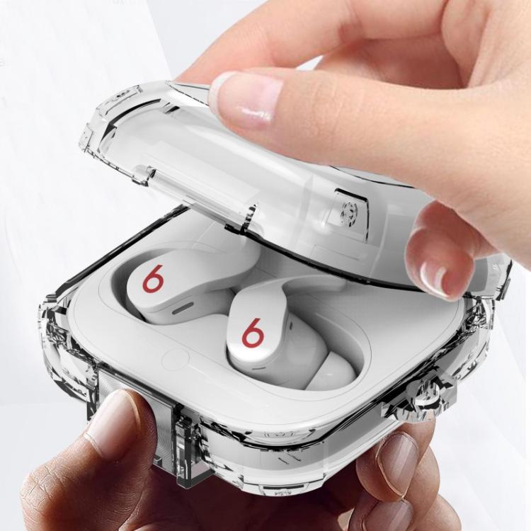 For Beats Fit Pro Transparent Metal Snap Lock Shockproof Earphone Cover with Finger Loop