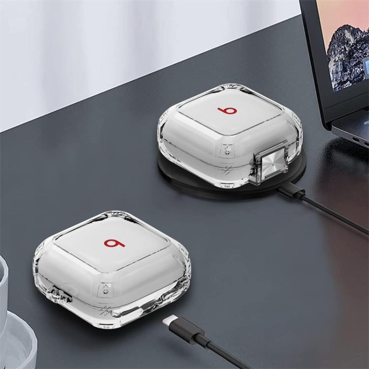 For Beats Fit Pro Transparent Metal Snap Lock Shockproof Earphone Cover with Finger Loop