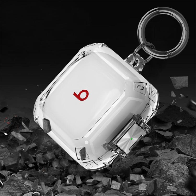 For Beats Fit Pro Transparent Metal Snap Lock Shockproof Earphone Cover with Finger Loop