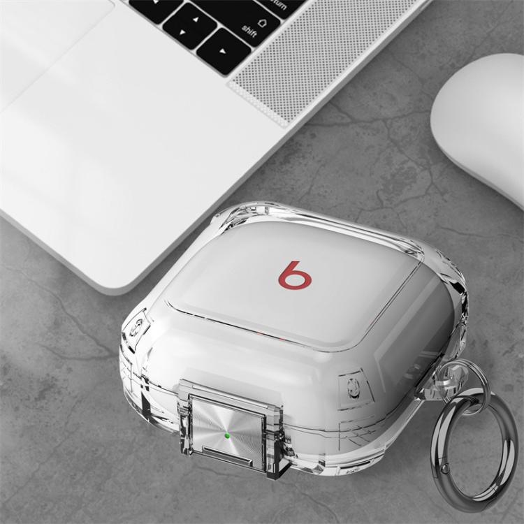 For Beats Fit Pro Transparent Metal Snap Lock Shockproof Earphone Cover with Finger Loop