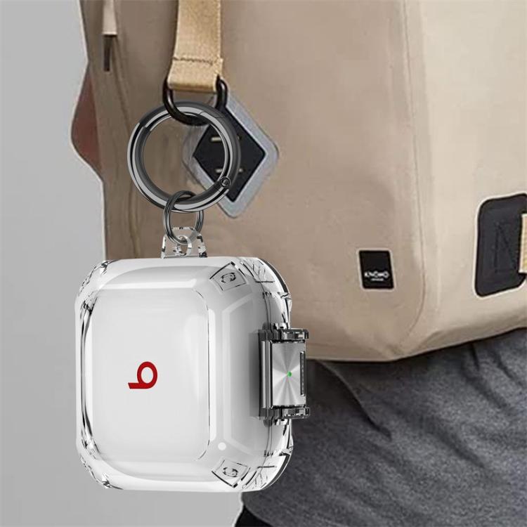 For Beats Fit Pro Transparent Metal Snap Lock Shockproof Earphone Cover with Finger Loop