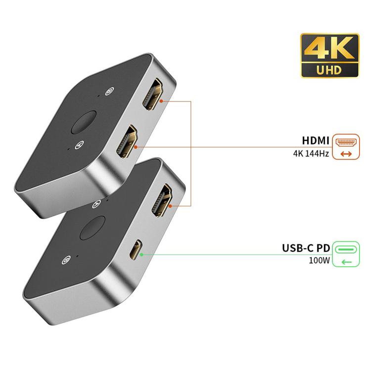 4K 144HZ Bidirectional Switching HDMI HD Video Distribution Switcher - Grey