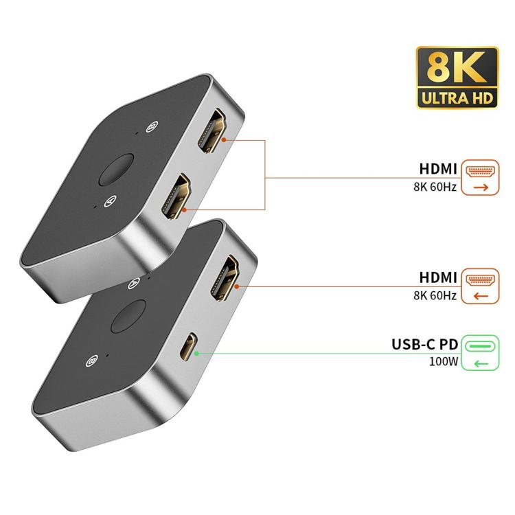 8K 60Hz Unidirectional Switching HDMI HD Video Distribution Switcher - Grey
