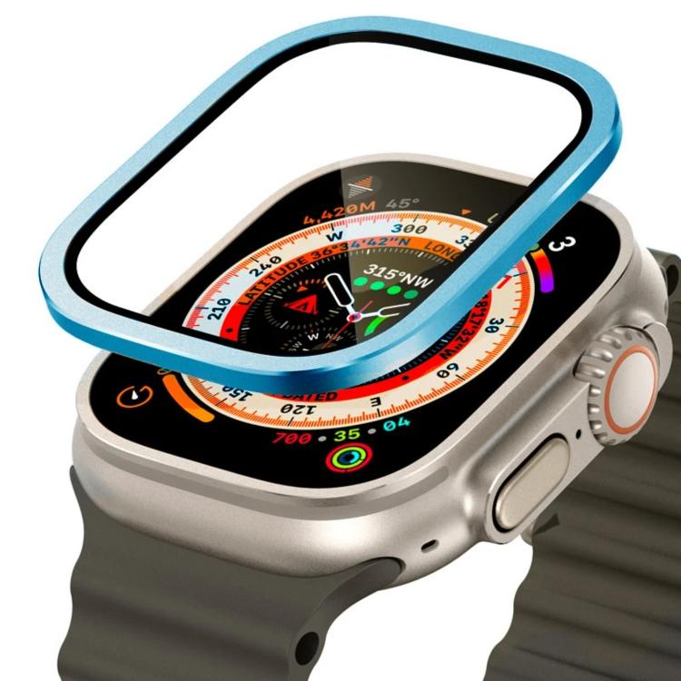 For Apple Watch Ultra 49mm Titanium Metal Frame Tempered Glass Watch Film