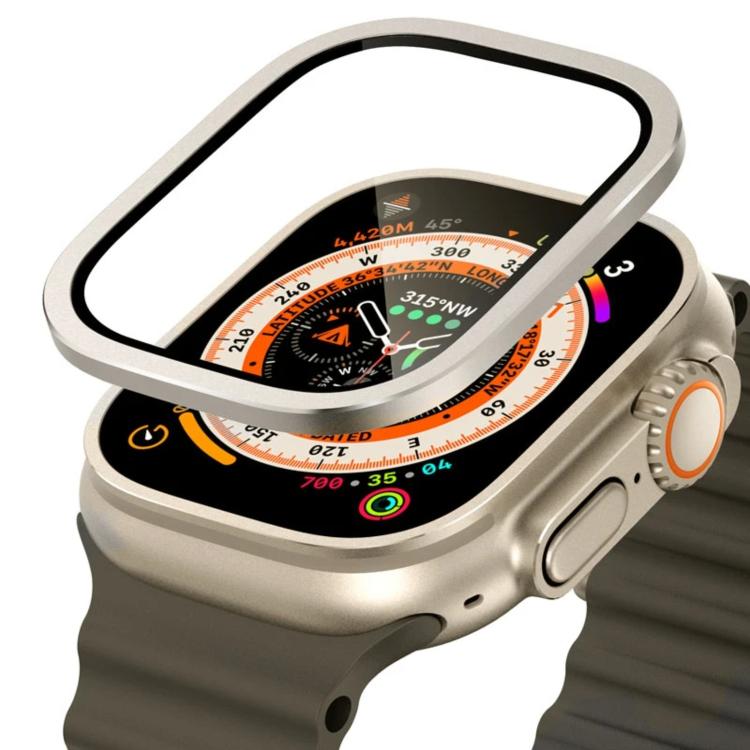 For Apple Watch Ultra 49mm Titanium Metal Frame Tempered Glass Watch Film