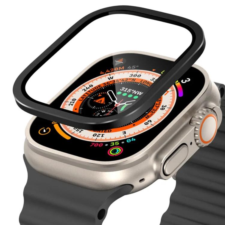 For Apple Watch Ultra 49mm Titanium Metal Frame Tempered Glass Watch Film