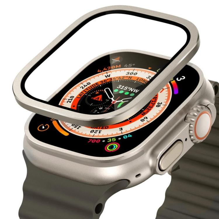 For Apple Watch Ultra 49mm Titanium Metal Frame Tempered Glass Watch Film