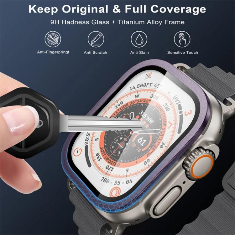 For Apple Watch Ultra 49mm Titanium Metal Frame Tempered Glass Watch Film