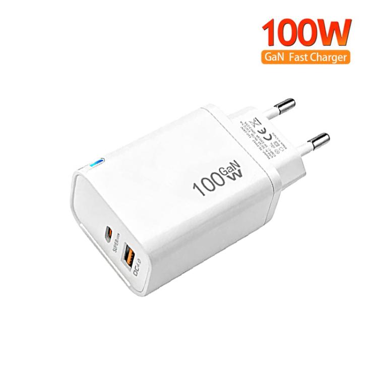 PD47 100W GaN PD Type-C + QC3.0 USB Charger with Type-C to Type-C / 8-Pin Data Cable, EU Plug