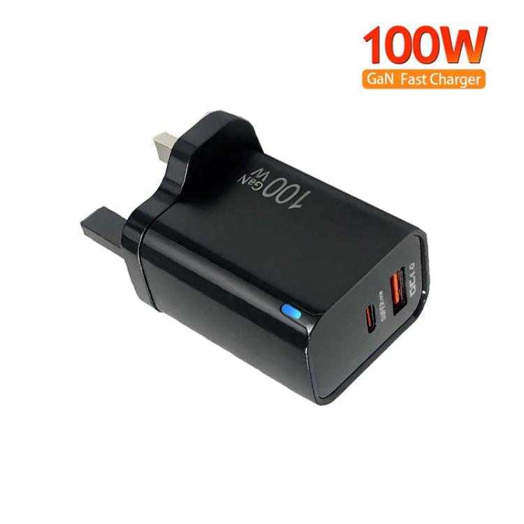 PD47 100W GaN PD Type-C + QC3.0 USB Charger with Type-C to Type-C / 8-Pin Data Cable, UK Plug