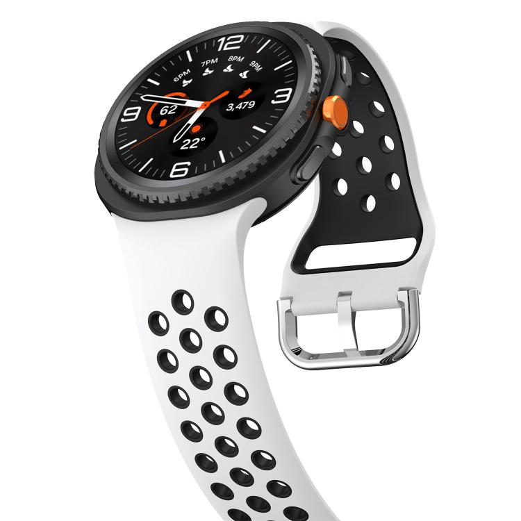 For Samsung Galaxy Watch8 / Watch8 Classic Round Holes Silver Buckle Two Color Silicone Watch Band