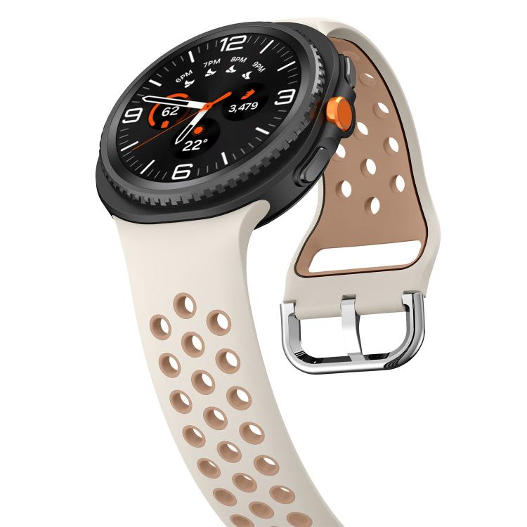 For Samsung Galaxy Watch8 / Watch8 Classic Round Holes Silver Buckle Two Color Silicone Watch Band