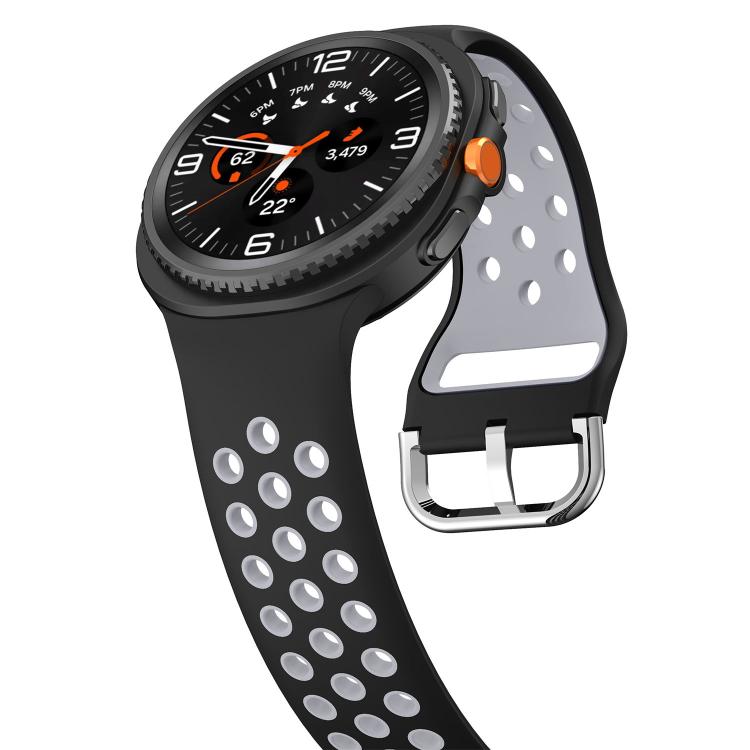 For Samsung Galaxy Watch8 / Watch8 Classic Round Holes Silver Buckle Two Color Silicone Watch Band