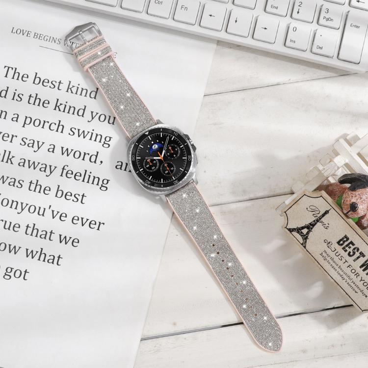For Samsung Galaxy Watch8 / Watch8 Classic Glitter Skin Vegan Leather Silicone Watch Band