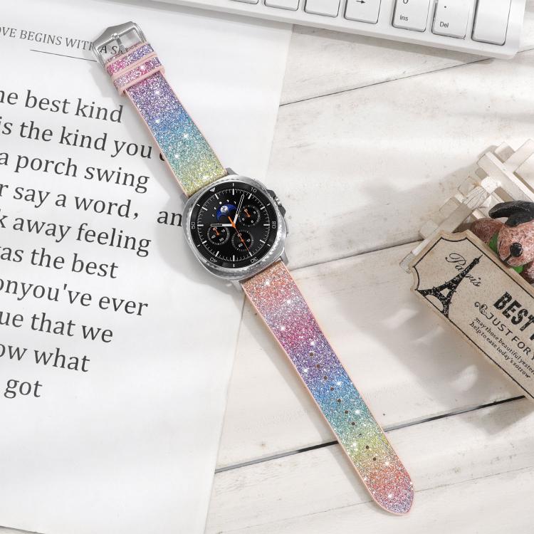 For Samsung Galaxy Watch8 / Watch8 Classic Glitter Skin Vegan Leather Silicone Watch Band
